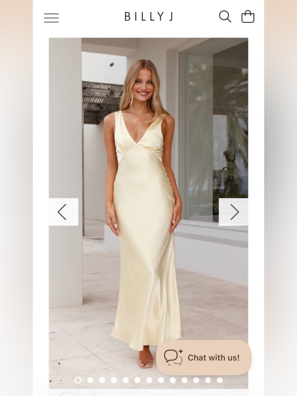 BILLYJ Pale Yellow Satin V-Neck Maxi Dress